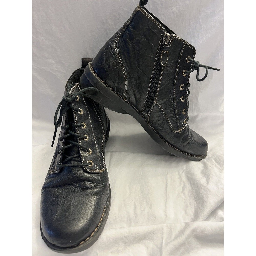 Clarks Nikki North Brown Black Combat Leather Lace up Zipper Boots 83540  8.5M